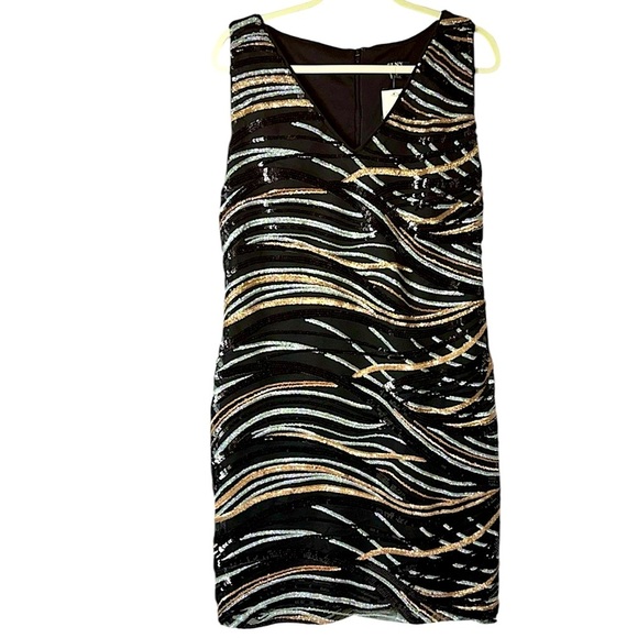 NWT SLNY sleeveless cocktail midi dressBlk/Gold,Blk,Silver sequins Sz16